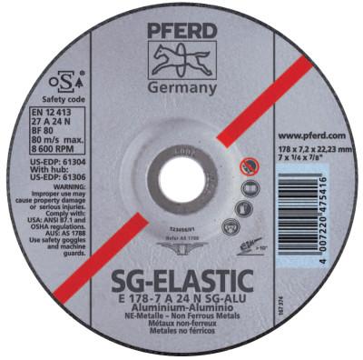 Pferd Type Depressed Center Grinding Wheel, 7 in Dia, 1/4 Thick, 24 Grit Alum. Oxide, 61304