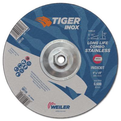 Weiler® Tiger Inox Combo Wheels, 9 in Dia., 1/8 in Thick, 30 Grit, Aluminum Oxide, 58118
