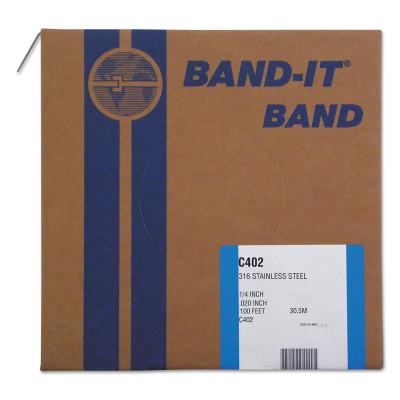 Band-It?? Type 316 Bands, 1/4 in x 100 ft, 0.02 in Thick, Stainless Steel, C40299