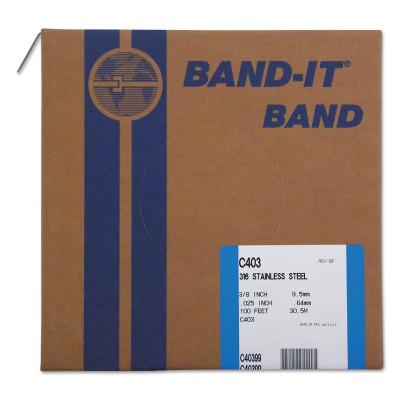 Band-It?? Type 316 Bands, 3/8 in x 100 ft, 0.025 in Thick, Stainless Steel, C40399