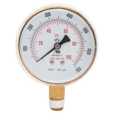 ORS Nasco Pressure Gauge, 2-1/2 in, 100 psi, Brass, 1/4 in NPT, B25100