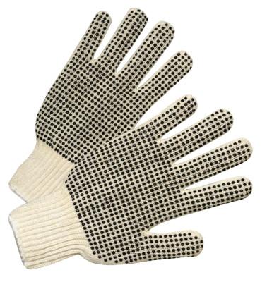 ORS Nasco Medium Weight Seamless String-Knit Gloves w/Double-Sided PVC Dot Grips, Men's, Knit Wrist, Natural White/Black PVC Dots, 6705