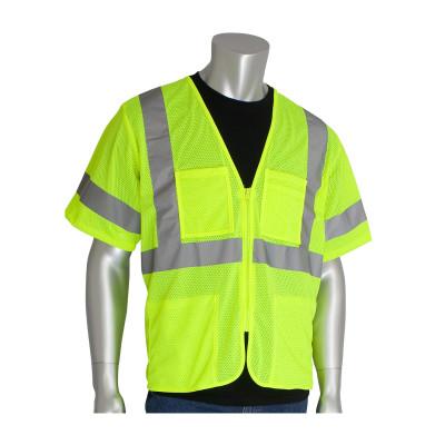 Protective Industrial Products, Inc. ANSI Type R Class 3 Value Four Pocket Zipper Mesh Vests, Medium, Hi-Viz Yellow, 303-MVGZ4P-LY/M