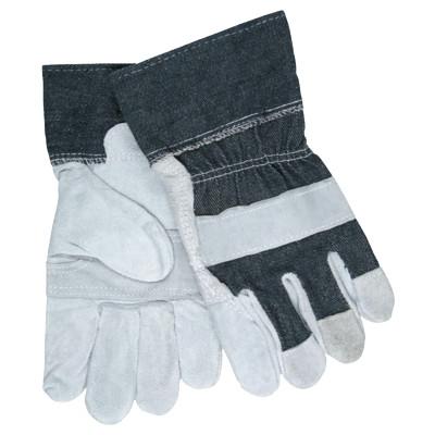 MCR Safety Economy Leather Patch Palm Gloves, Large, Split Cowhide, Gray/Blue, 1220DX