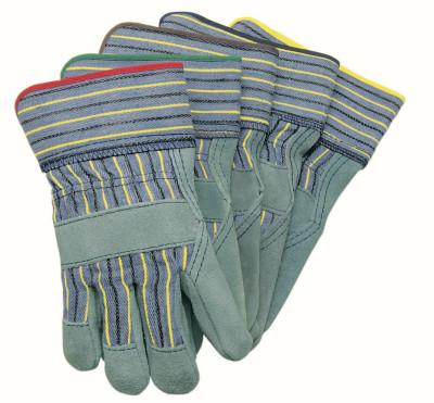 MCR Safety Select Split Cow Glove, Large, Leather, Blue Fabric w/Yellow Stripe, Knit Wrist, 1420A