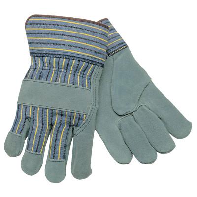 MCR Safety Select Split Cow Gloves, Large, Leather, Gray/Brown w/Blue/Yellow/Black Stripes, 1450L