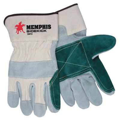 MCR Safety Sidekick Side Leather Gloves, Large, Leather, Green/White/Gray, 16012LN