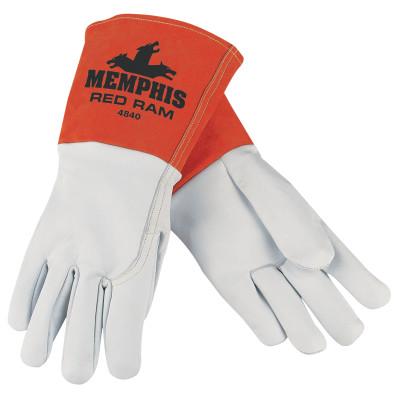 MCR Safety Red Ram Mig/Tig Welders Gloves, Grain Goat Skin, Med, White/Russet, 4840M