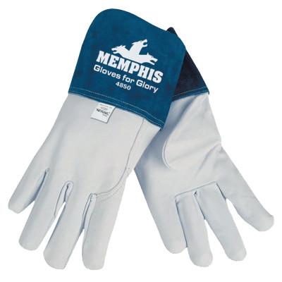 MCR Safety Gloves for Glory MIG/TIG Gloves, Grain Goat Skin/Split Cow Leather, 2XL, WH/Blue, 4850XXL