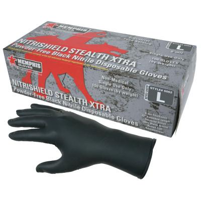 MCR Safety Nitrile Disposable Gloves, NitriShield Stealth Xtra™, Rolled Cuff, Unlined, Large, Black, 6 mil Thick, 6062L