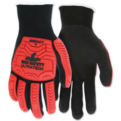 MCR Safety UT1950 UltraTech™ Impact Level 1 Mechanics Knit Glove, Large, Black/Red, UT1950L