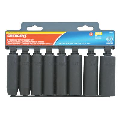 Apex Tool Group 8 Pc. 6 Point Deep Impact Metric Socket Sets, 1/2 in Dr, 12 mm to 22 mm Opening, CIMS3N