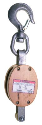 Apex Tool Group Manila Rope Regular Wood Shell Blocks, 1 Wheel, 1,000lb, 1/2" Cable, Swivel Hook, 7205434