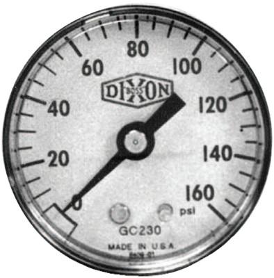 Dixon Valve Standard Dry Gauges, 0 to 3000 psi, 1/4 in NPT (M), Lower Mount Mount, GL370