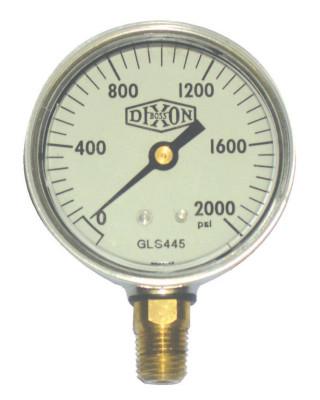 Dixon Valve 2 1/2 in Liquid Filled Gauge, 2,000 psi, Stainless Steel, 1/4 in NPT(M), GLS445