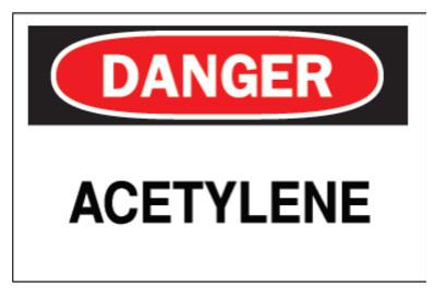 BradyÂ® Chemical & Hazardous Material Signs, Danger, Acetylene, White/Red/Black, 22292