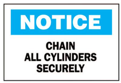 BradyÂ® Chemical & Hazardous Material Signs, Chain All Cylinders Securely, Plstc,Wht/Be, 22768