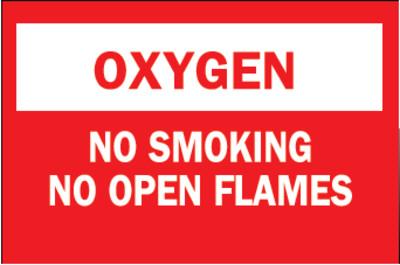 BradyÂ® Chemical & Hazardous Material Signs, Oxygen/No Smkg/No Open Flames, Plstc,Rd/Wt, 25138