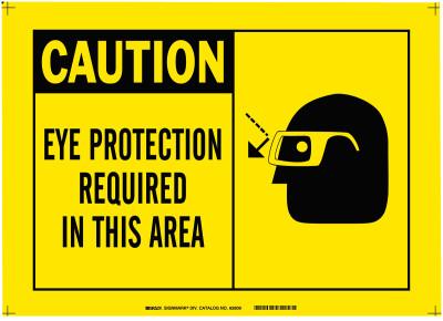 BradyÂ® Alert Signs, Caution, Eye Protection Required In This Area, Yellow/Black, 26572