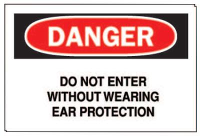 BradyÂ® Ear Protection Signs, Danger/Do Not Enter W/out Ear Protection, White/Red/Black, 40652