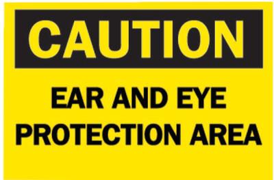 BradyÂ® Protective Wear Signs, Caution, Ear And Eye Protection Area, Yellow/Black, 42772