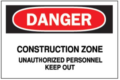 BradyÂ® Traffic Signs, Danger, Construction Zone, White/Red/Black, 43382