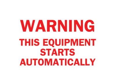 BradyÂ® Machine & Operational Signs, Warning/Equipment Starts Automatically, White/Red, 88324