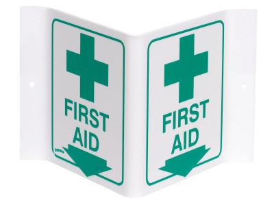 BradyÂ® Standard "V" Signs, FIRST AID (W/PICTO), Green on White, V1FA03A