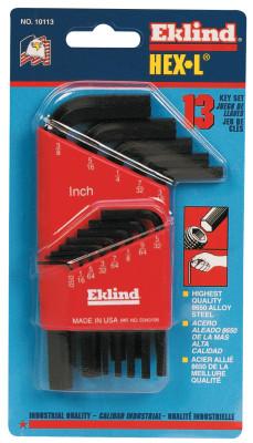 Eklind® Tool Hex-L® Key Set, 13 per holder, Hex Tip, Inch, Short Arm, 10113