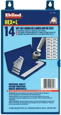 Eklind® Tool Hex-L® Key Set, 14 per set, Hex Tip, Metric, 10614