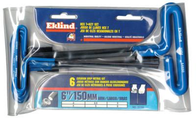 Eklind® Tool Cushion Grip Hex T-Key Sets, 6 per pouch, Hex Tip, Metric, 6 in Handle, 55166