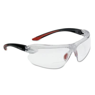 Bolle IRI-s Series Safety Glasses, Clear Polycarbonate Lenses, Red/Black, 1.5 Diopter, 40187
