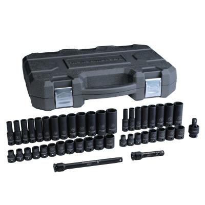 Apex Tool Group 44 Piece Standard/Deep Impact Socket Set, 3/8", 6 Point, SAE/Metric, Black Oxide, 84916N