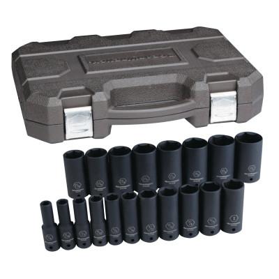 Apex Tool Group 19 Piece Deep Impact Socket Set, 1/2 in, SAE, 84934N