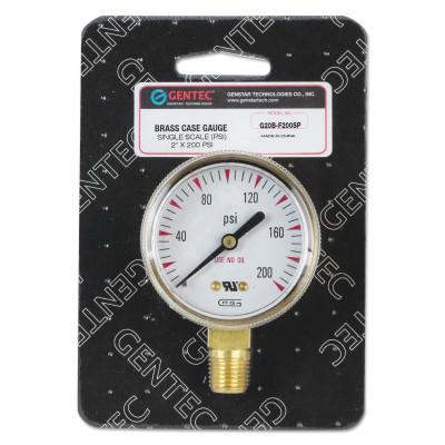 Gentec 2 in Pressure Gauge, 200 psi (tensile), Brass, 1/4 in NPT(M), G20B-F200SP