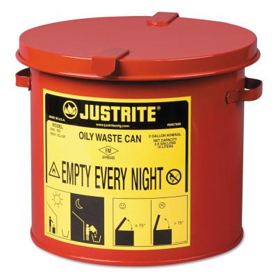 Justrite Red Oily Waste Cans, Counter Top, 2 gal, Red, 09200