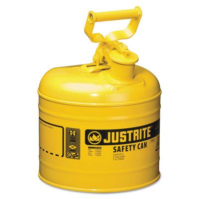 Justrite Type I Steel Safety Can, Diesel, 2 gal, Yellow, 7120200