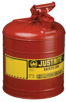 Justrite Type I Steel Safety Can, Flammables, 5 gal, Red, 7150100