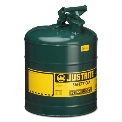 Justrite Type I Steel Safety Can, Oil, 5 gal, Green, 7150400