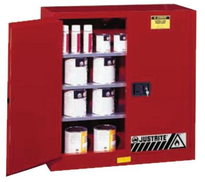 Justrite Safety Cabinets for Combustibles, Manual-Closing Cabinet, 40 Gallon, Red, 893011