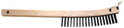 Advance Brush Curved Handle Scratch Brushes, 13 3/4", 3X19 Rows, Carbon Stl Wire, Wood Handle, 85003