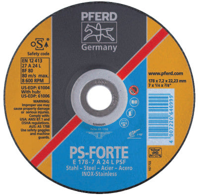 Pferd Depressed Center Wheel, 6 in Dia, 1/4 in Thick, 5/8 Arbor, 24 Grit Alum. Oxide, 61012