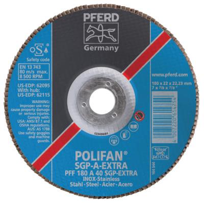 Pferd Type 27 POLIFAN SGP Flap Discs, 5", 40 Grit, 5/8 Arbor, 12,200 rpm, Ceram Oxide, 62627