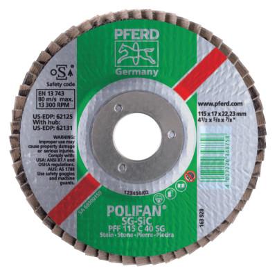 Pferd Type 27 POLIFAN SG Flap Discs, 7", 40 Grit, 7/8 Arbor, 8,500 rpm, AluminumOx(A), 62168