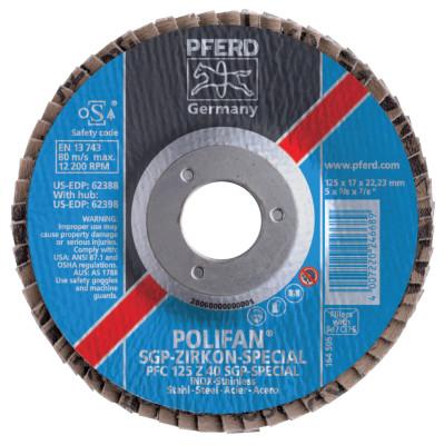 Pferd Type 29 POLIFAN SGP Flap Discs, 5", 40 Grit, 5/8 Arbor, 12,200 rpm, Ceramic Ox, 62681