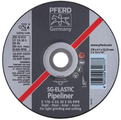 Pferd Type 27 SG Pipeliner Grinding Wheel, 4-1/2 in dia, 1/8 in Thick, 30 Grit Aluminum Oxide, 63255