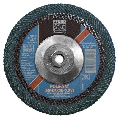 Pferd POLIFAN® SGP Zircon-Curve Radial Type PFR Flap Disc, 7 in x 5/16 in, 40 Grit, 7/8 in Arbor, 8,600 RPM, 67351