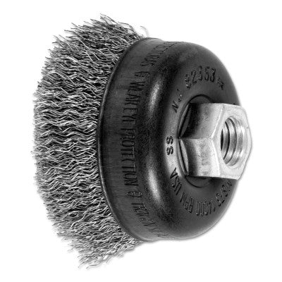 Pferd Mini Crimped Cup Brush, 2 3/4 in Dia., 5/8-11 Arbor, .014 Stainless Steel Wire, 82353