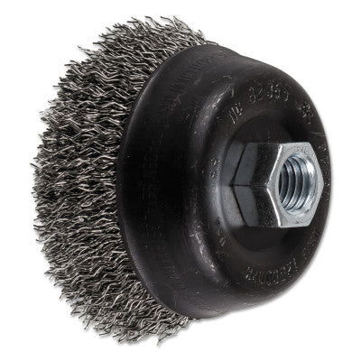 Pferd Mini Crimped Cup Brush, 3 1/2 in Dia., 5/8-11 Arbor, .02 in Stainless Steel Wire, 82365