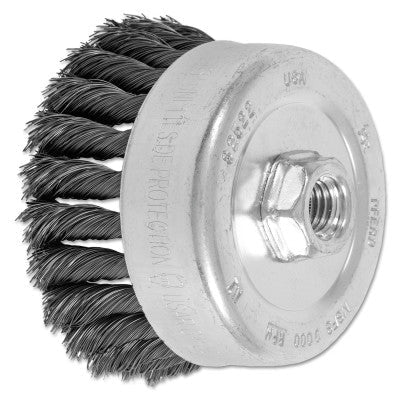 Advance Brush Std. Twist Single Row Cup Brush, 4 in Dia., 5/8 Arbor, 1 1/4 x .014 Carbon Steel, 82522